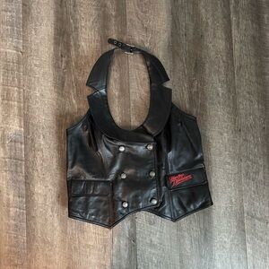 Harley Davidson Black Leather Halter Vest with Red Embroidery Size Large